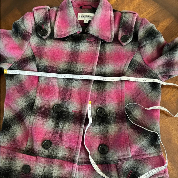 Pendleton Women’s PinkGrey Plaid Wool Blend Double Breasted Button Jacket Medium - Picture 3 of 11